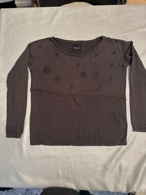 American Retro Grunge Long Sleeve Shirt Cut Outs Brown Gray US Medium/Large Boxy